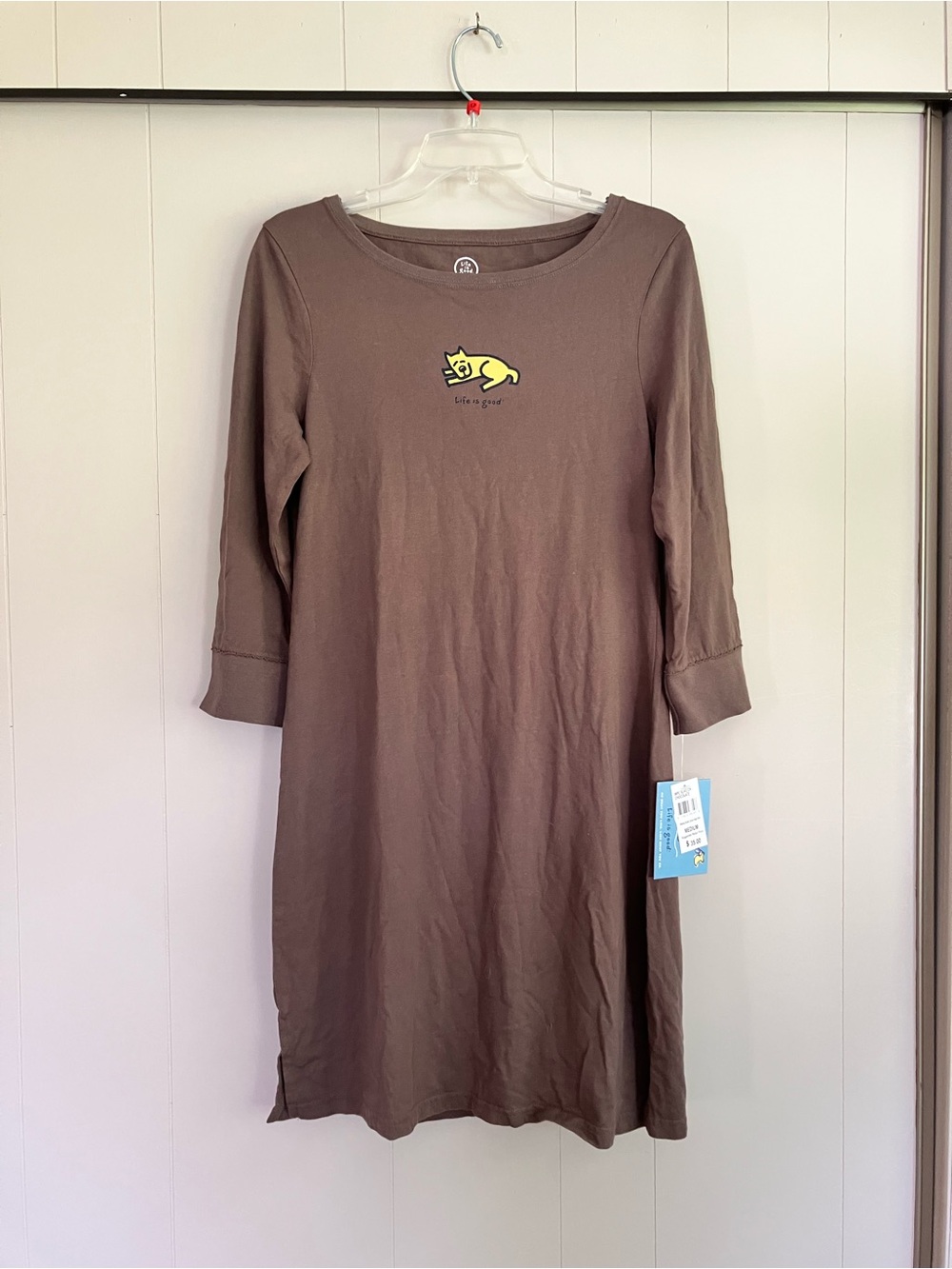 Life Is Good Brown Cotton Sleep Shirt with Yellow Sleeping Dog Long Sleeve NWT